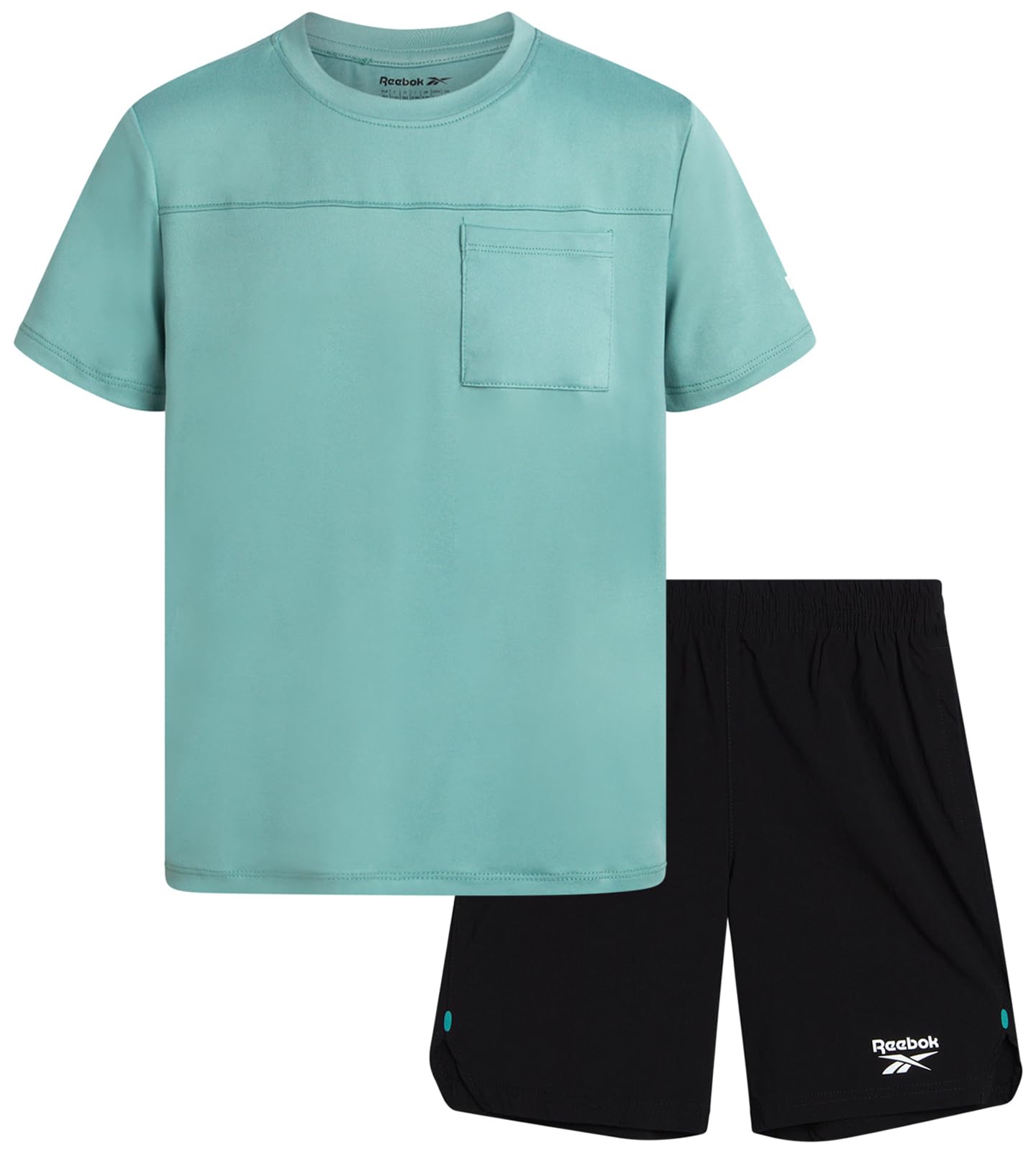 Reebok Boys Athletic Shorts Set - 2 Piece Summer Clothes Outfit with Pocket Tee and Boys Running Shorts for Active Kids